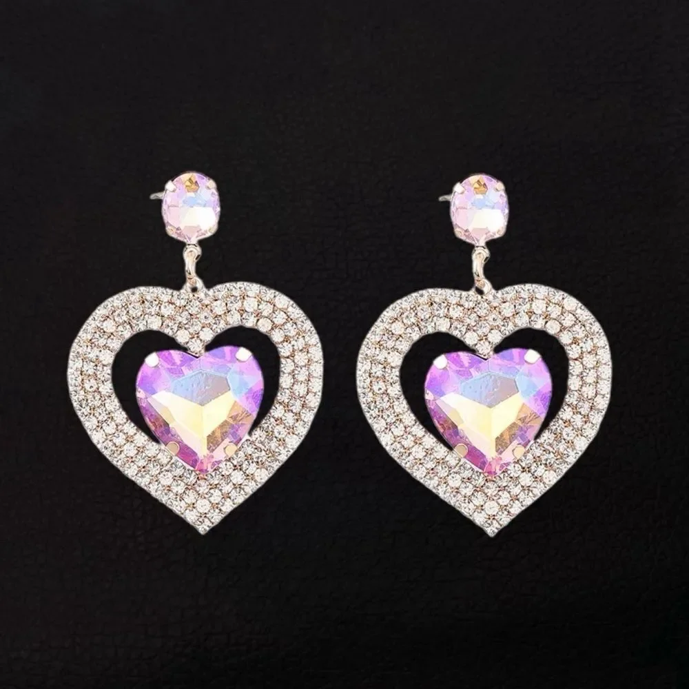 EARRINGS! Betsey Johnson Double AB Heart and Gemstone Earrings BNWT